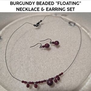 🫟 3/$12 🫟 Elegant Burgundy Beaded Necklace & Earring Set